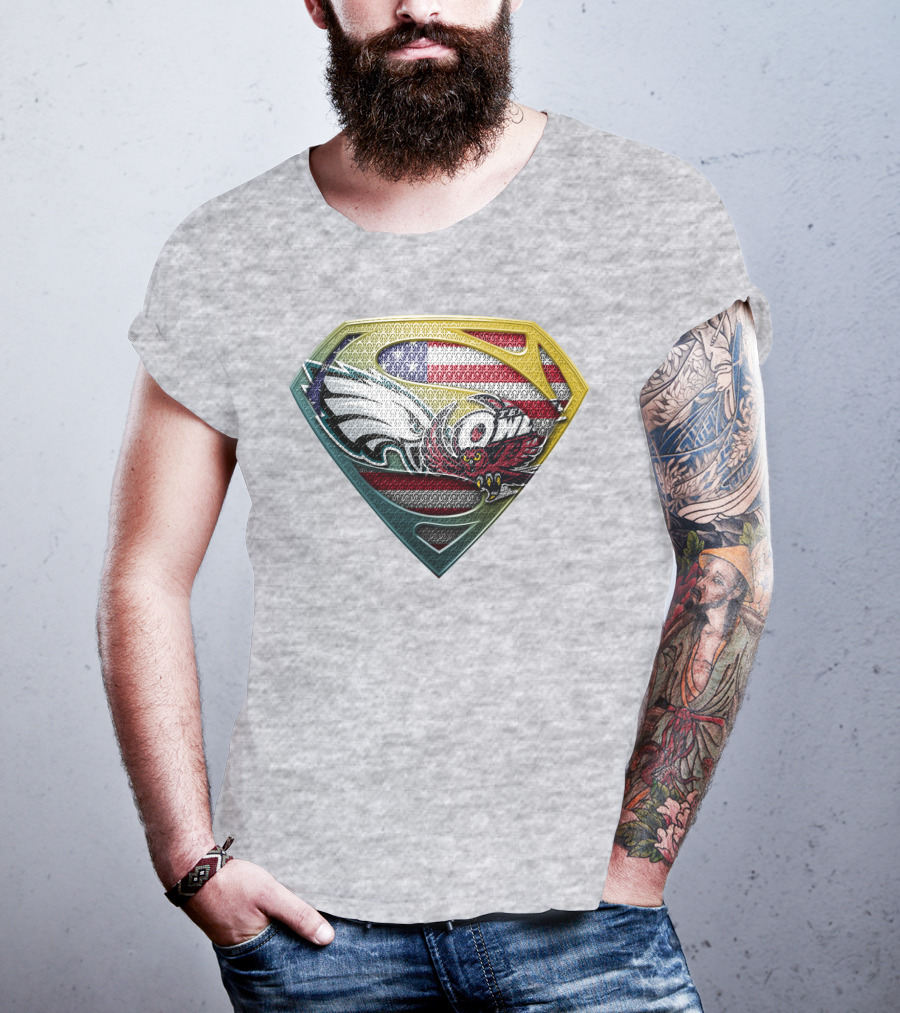 Eagle Owl American Flag Superman Shield T-Shirt