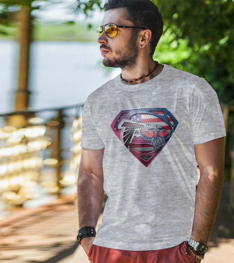 Atlanta Falcons Hawks Superman American Flag Superhero T-Shirt