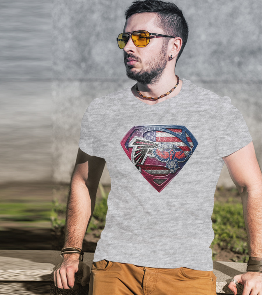 Atlanta Falcons Hawks Superman American Flag Superhero T-Shirt