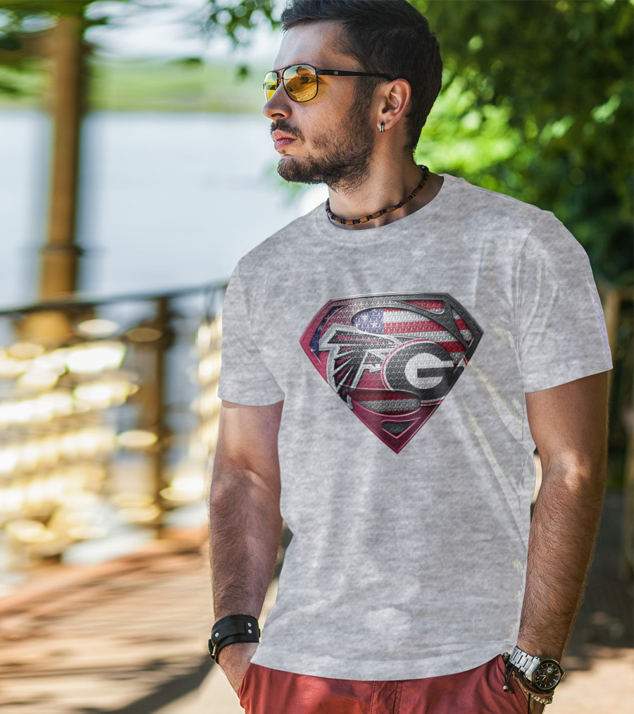 Superman Georgia Bulldogs Atlanta Falcons American Flag T-Shirt