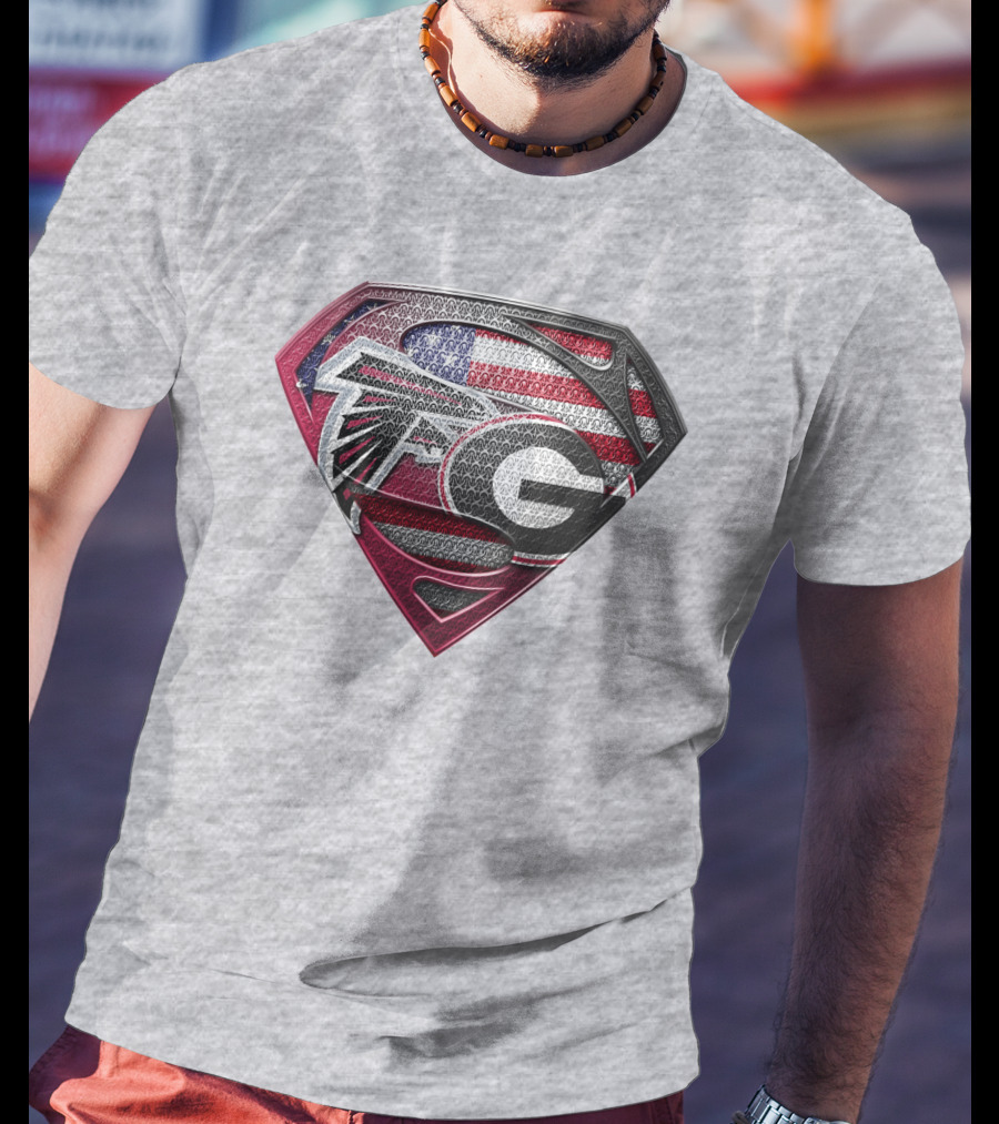 Superman Georgia Bulldogs Atlanta Falcons American Flag T-Shirt