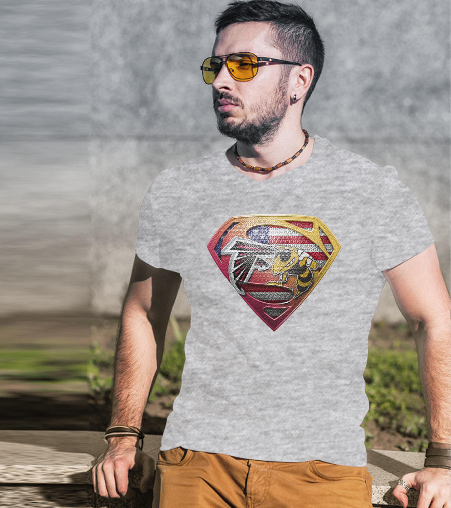 Superman Shield Atlanta Falcons American Flag Buzz T-Shirt