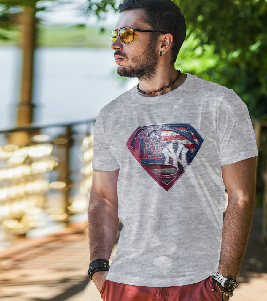 Ny Giants Yankees American Flag Logo Superhero Crest T-Shirt