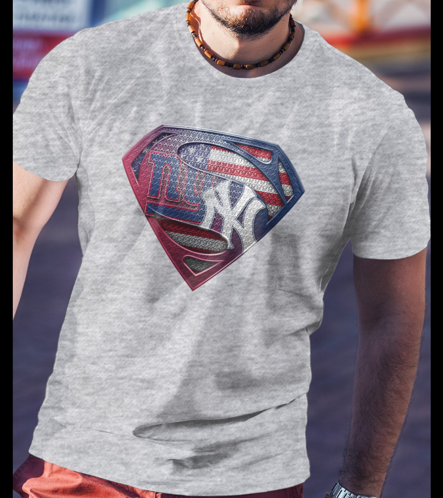 Ny Giants Yankees American Flag Logo Superhero Crest T-Shirt