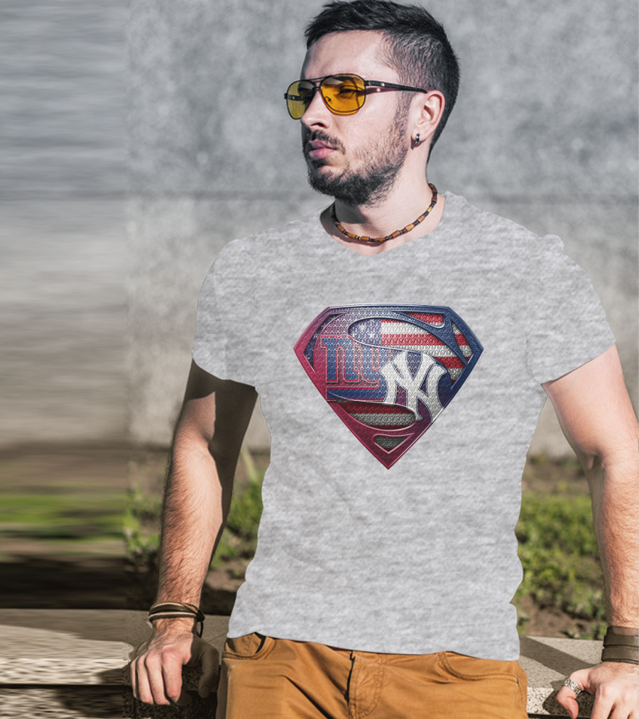 Ny Giants Yankees American Flag Logo Superhero Crest T-Shirt