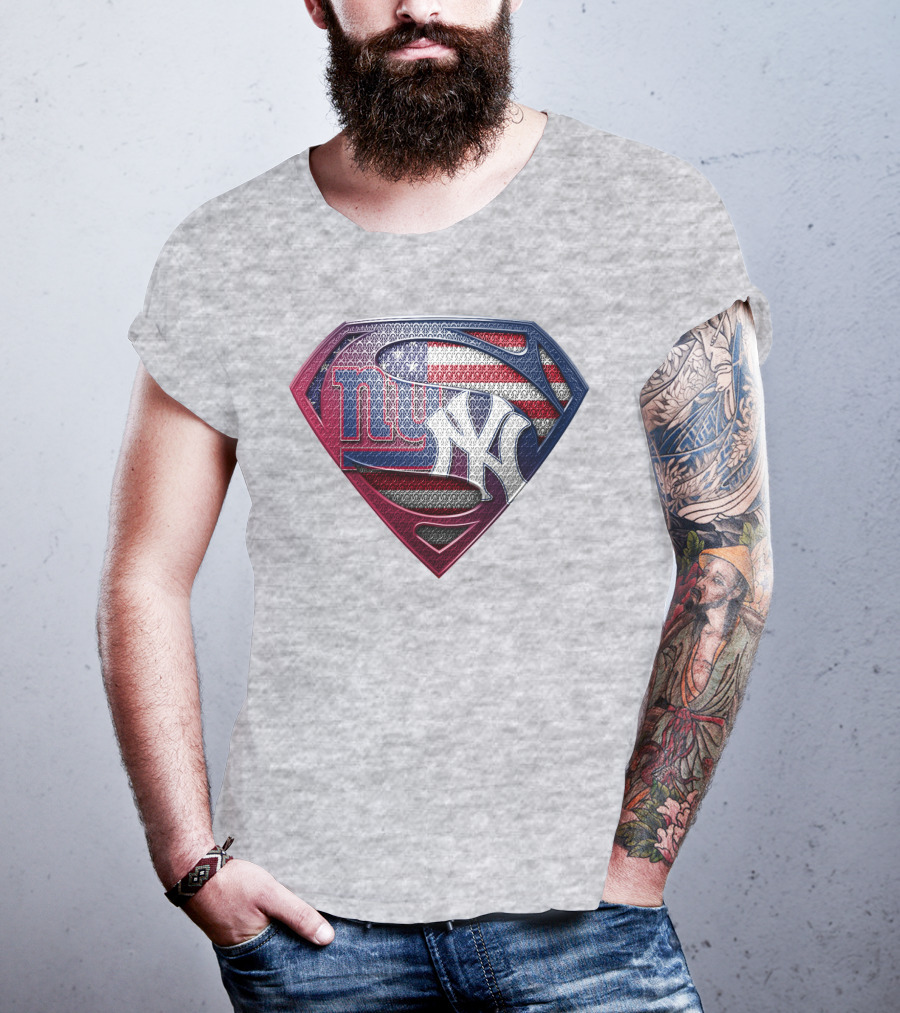 Ny Giants Yankees American Flag Logo Superhero Crest T-Shirt