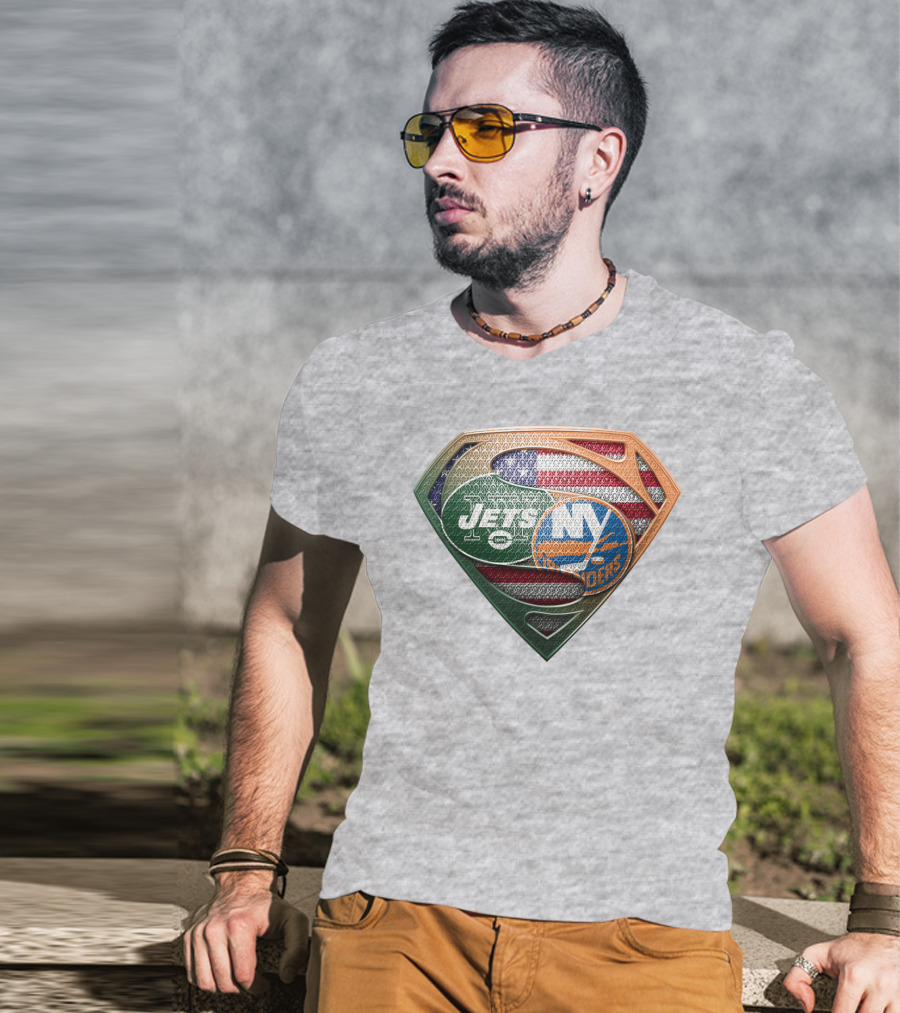 Jets Islanders American Flag Shield T-Shirt