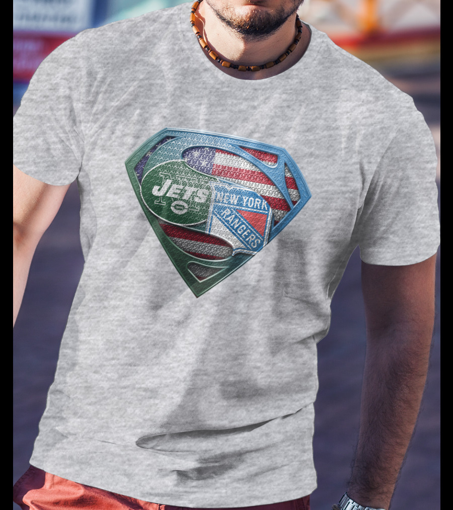 New York Jets Rangers American Flag Superhero T-Shirt