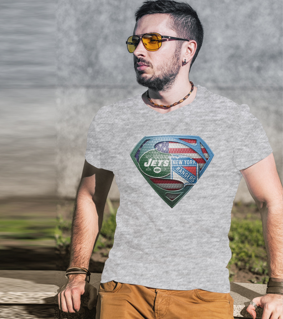 New York Jets Rangers American Flag Superhero T-Shirt
