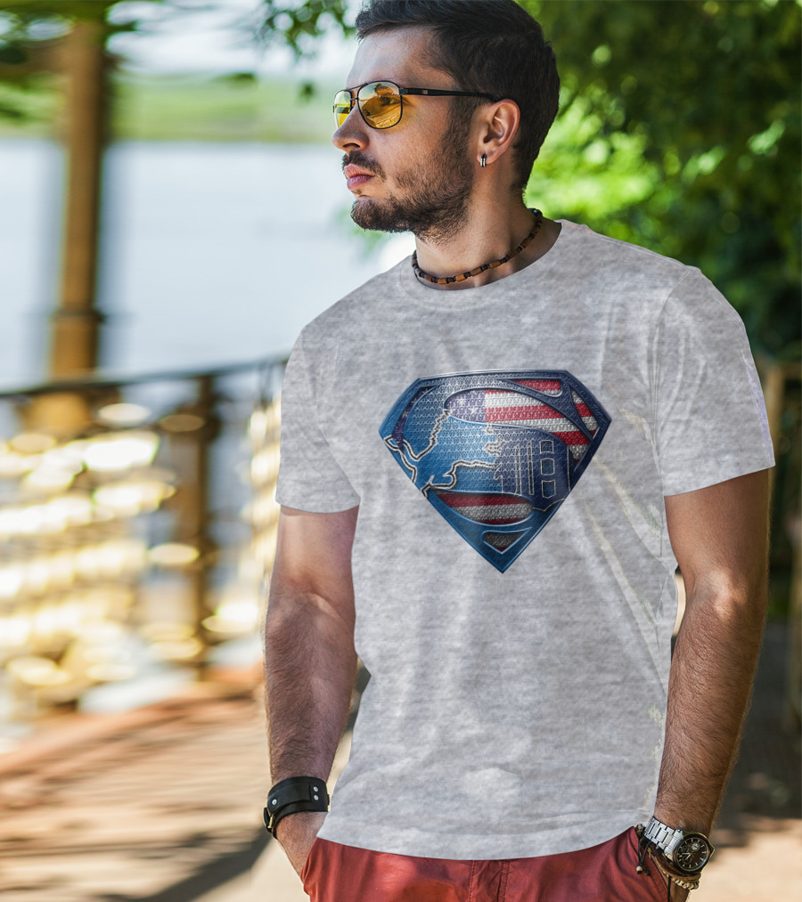 Detroit Lions American Flag Superhero Emblem T-Shirt