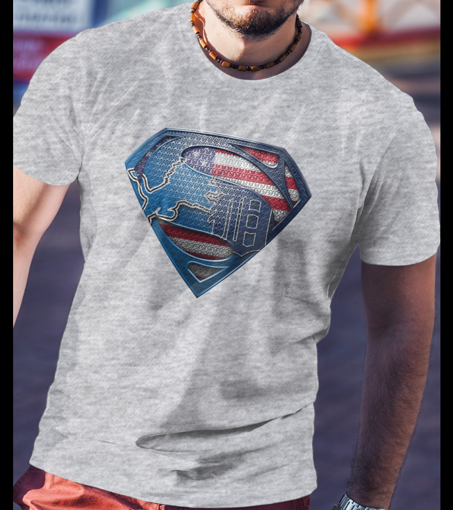 Detroit Lions American Flag Superhero Emblem T-Shirt