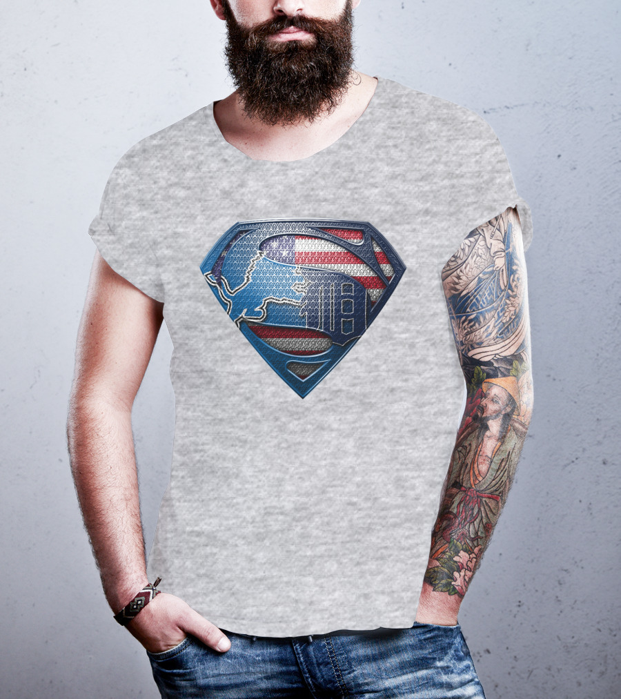 Detroit Lions American Flag Superhero Emblem T-Shirt