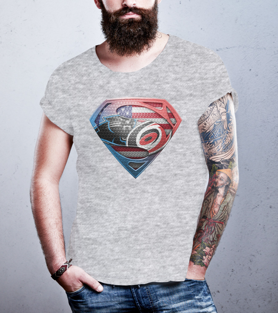 Superman Shield Carolina Panthers American Flag Carolina Hurricanes T-Shirt