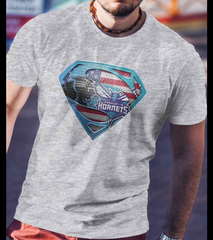 Charlotte Hornets Super Panther American Flag Shield T-Shirt