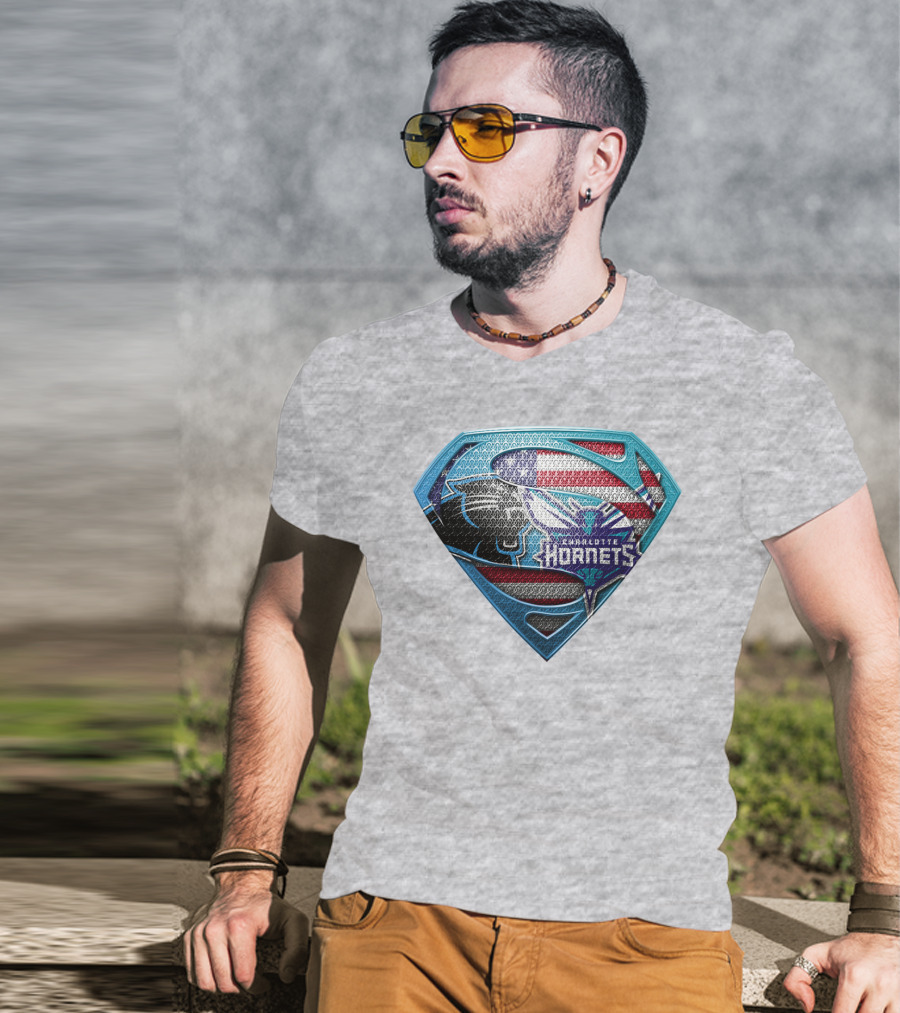 Charlotte Hornets Super Panther American Flag Shield T-Shirt