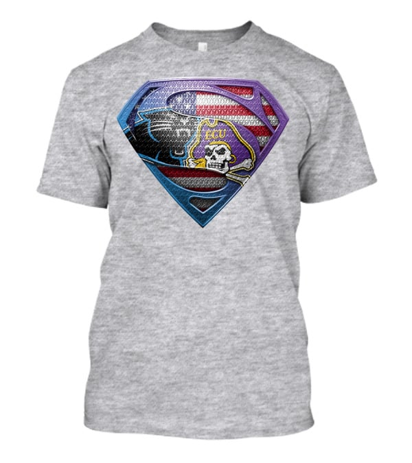 Superhero Shield American Flag Panthers Ecu Pirate Skull T-Shirt