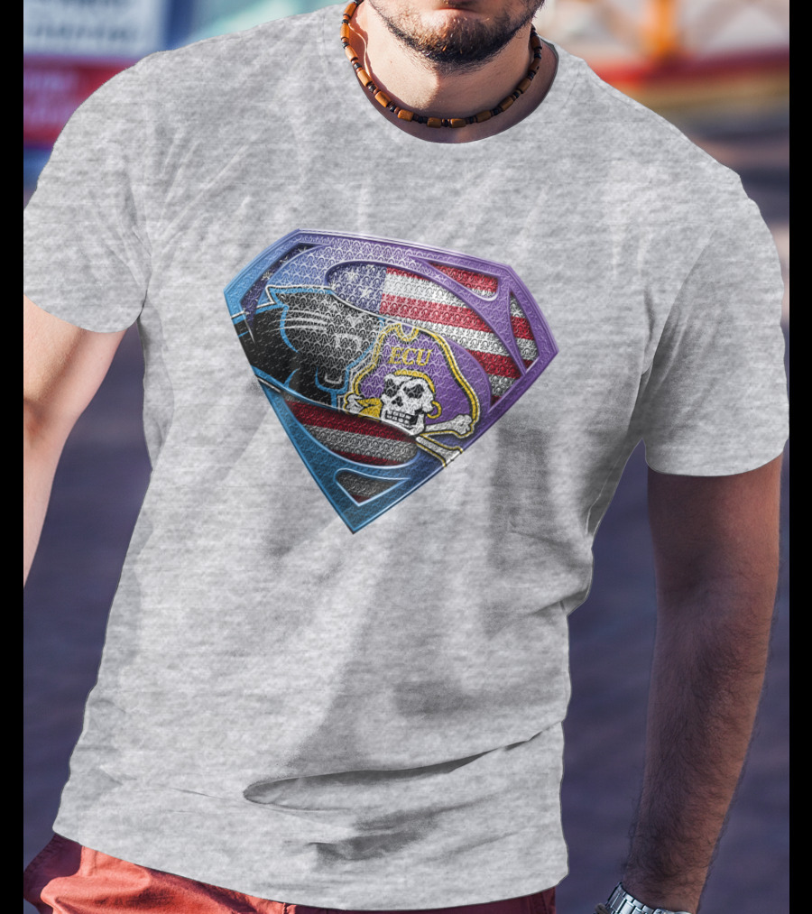 Superhero Shield American Flag Panthers Ecu Pirate Skull T-Shirt