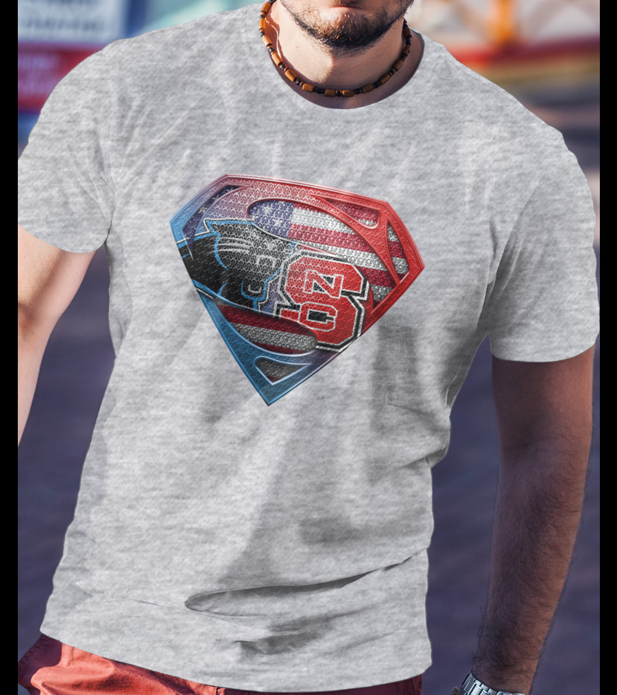 Panther American Flag Super Emblem With Nc State Wolfpack T-Shirt