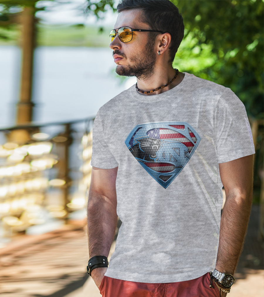 North Carolina Panthers Superman Usa Flag T-Shirt