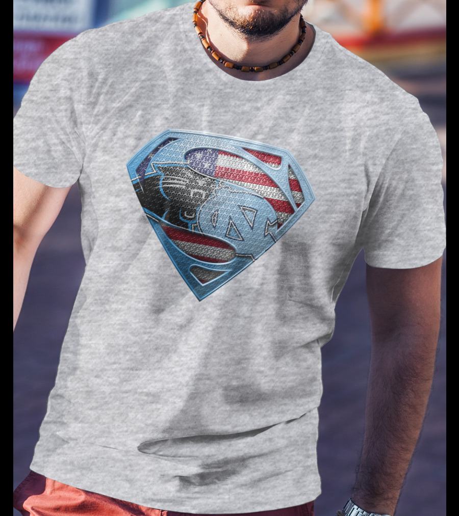 North Carolina Panthers Superman Usa Flag T-Shirt