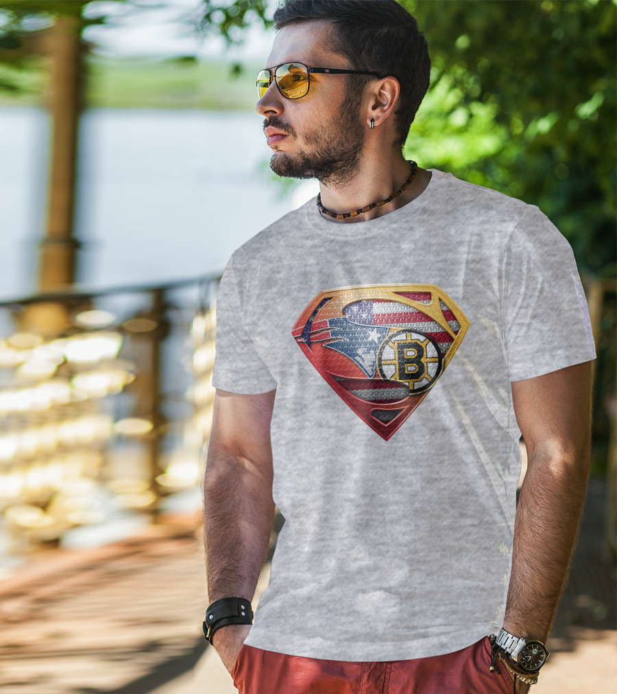 Superman Patriots Bruins Usa Flag T-Shirt