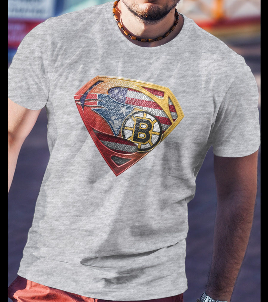 Superman Patriots Bruins Usa Flag T-Shirt