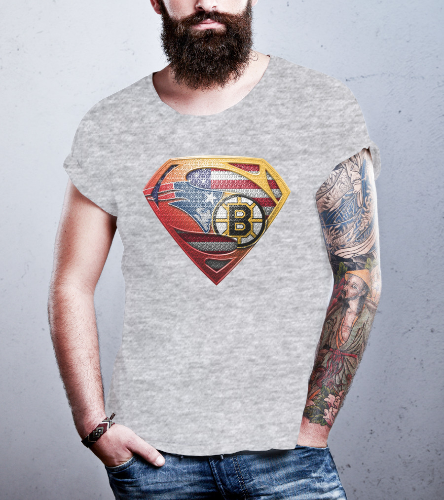 Superman Patriots Bruins Usa Flag T-Shirt