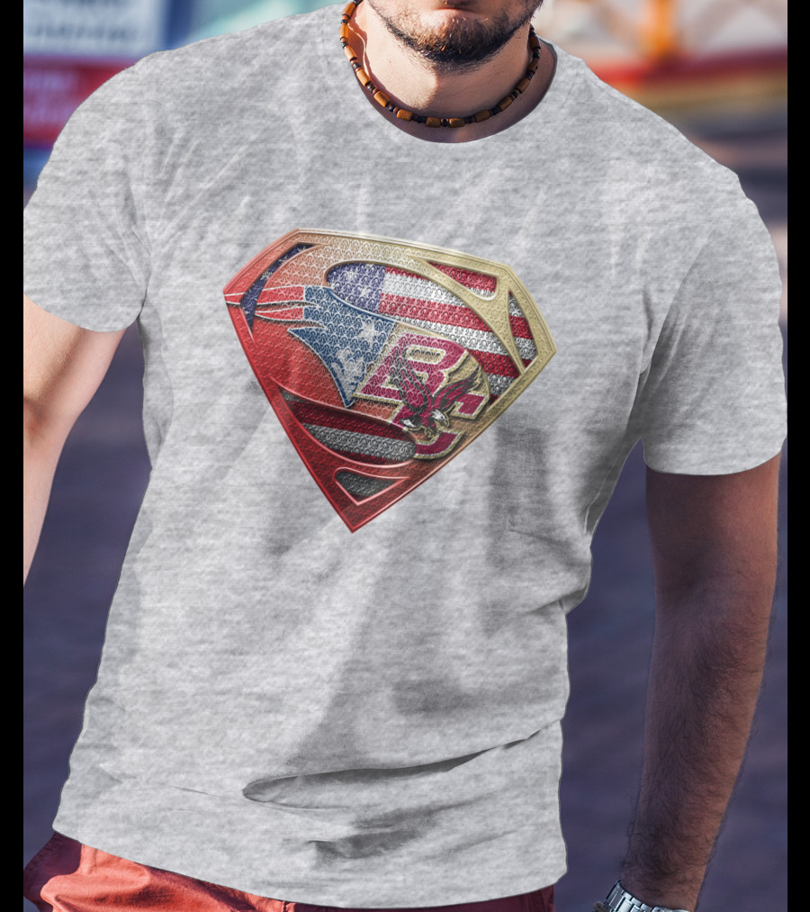 Superman Shield New England Patriots American Flag Boston College Eagles T-Shirt