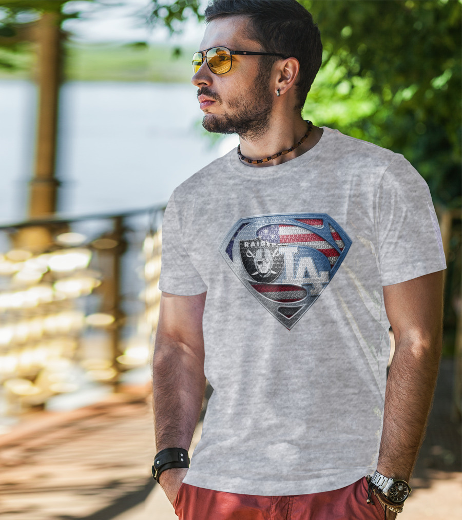 Raiders Dodgers American Flag Superhero T-Shirt