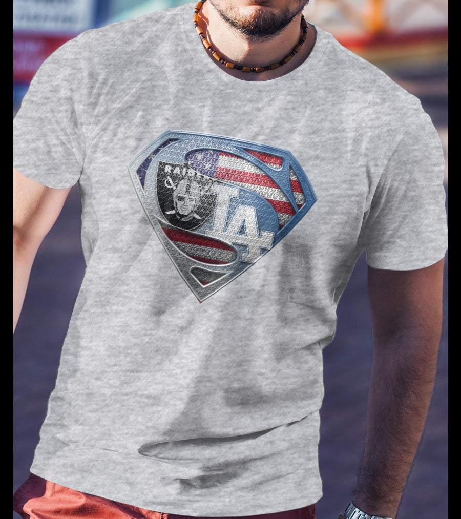 Raiders Dodgers American Flag Superhero T-Shirt