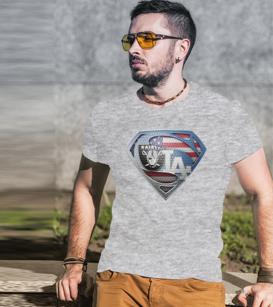 Raiders Dodgers American Flag Superhero T-Shirt