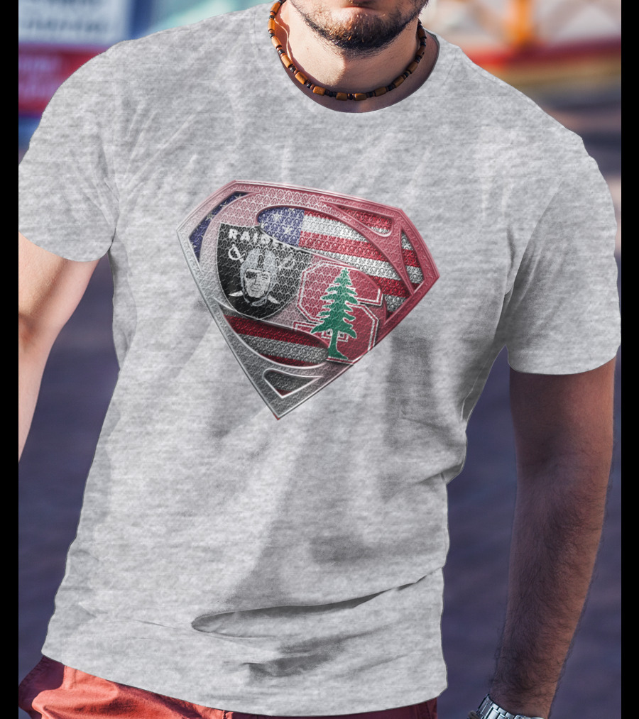 Superman Logo Oakland Raiders American Flag Stanford Tree T-Shirt