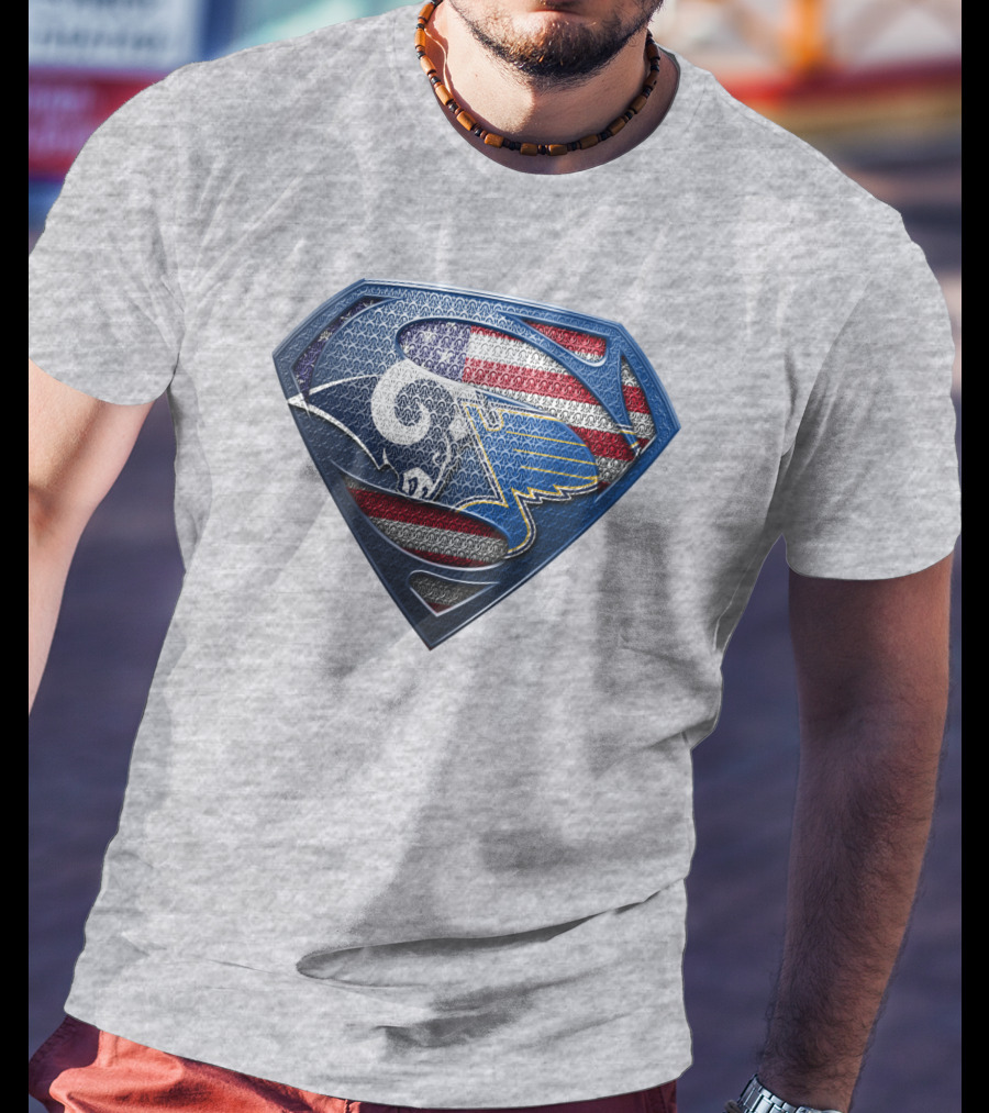 Usa Superman Rams And Blues Logo Shield T-Shirt