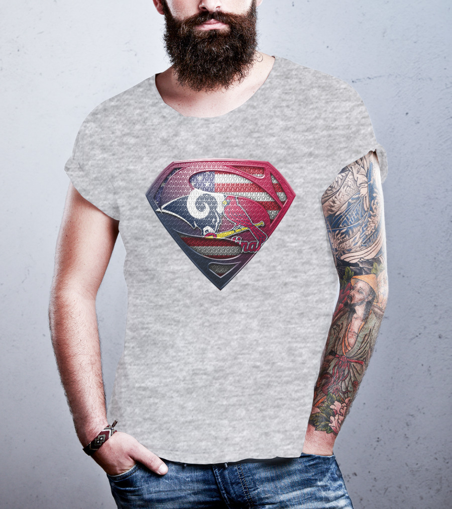 Superman Logo With St. Louis Rams And Cardinals Nfl And Mlb Team Fusion T-Shirt