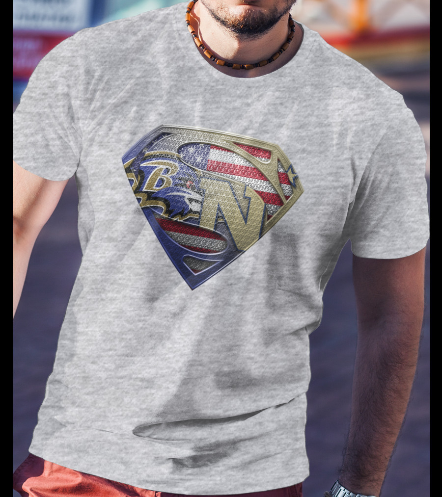 Baltimore Ravens Nfl Superman Shield American Flag T-Shirt