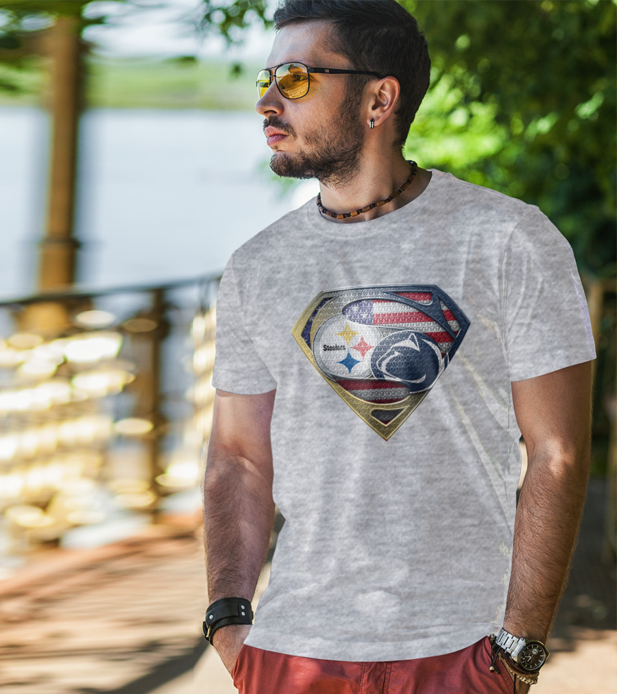 Steelers Penn State Super Shield With American Flag T-Shirt