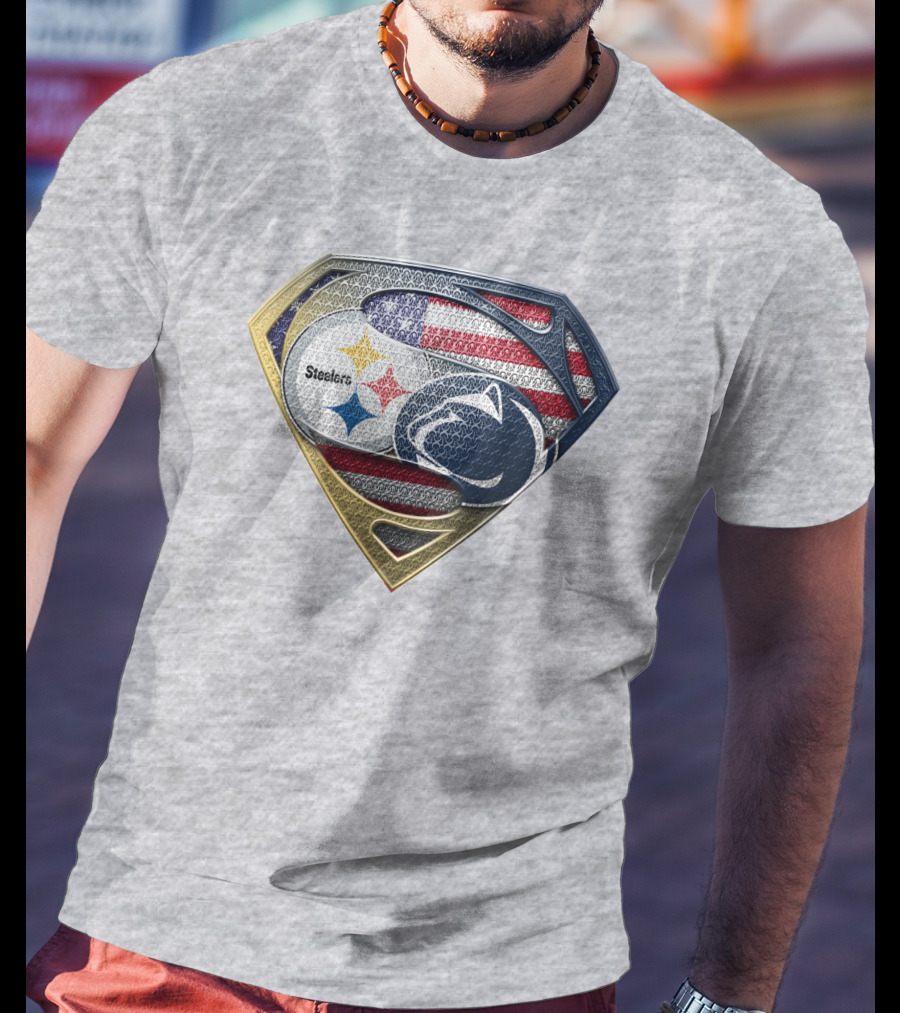 Steelers Penn State Super Shield With American Flag T-Shirt