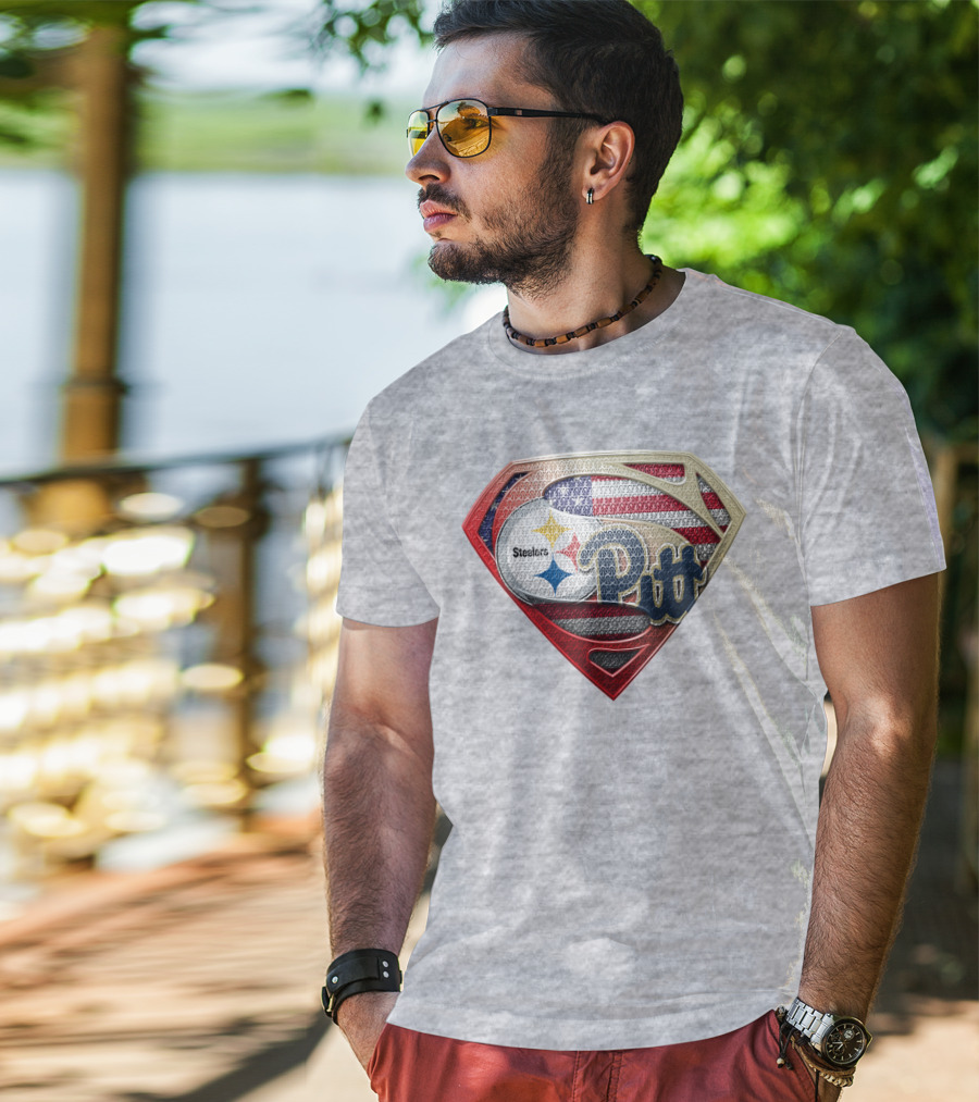 Superman Shield Stars And Stripes Steelers Pitt T-Shirt