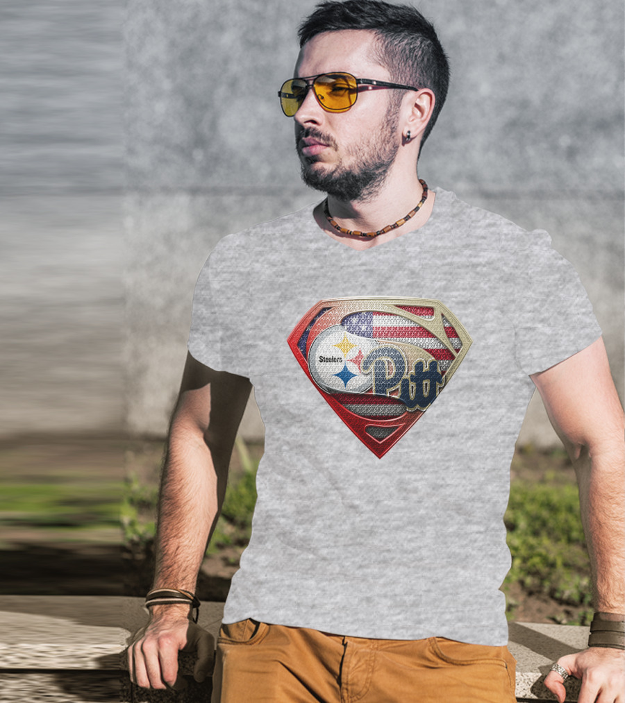 Superman Shield Stars And Stripes Steelers Pitt T-Shirt
