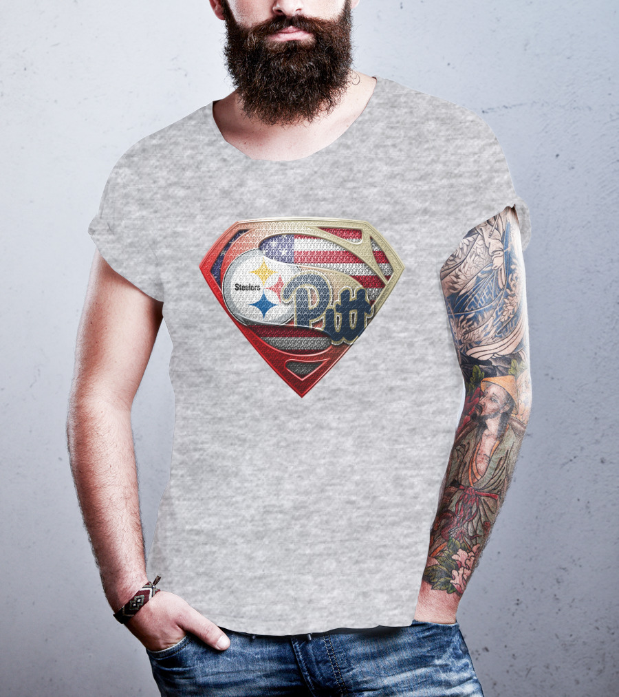 Superman Shield Stars And Stripes Steelers Pitt T-Shirt