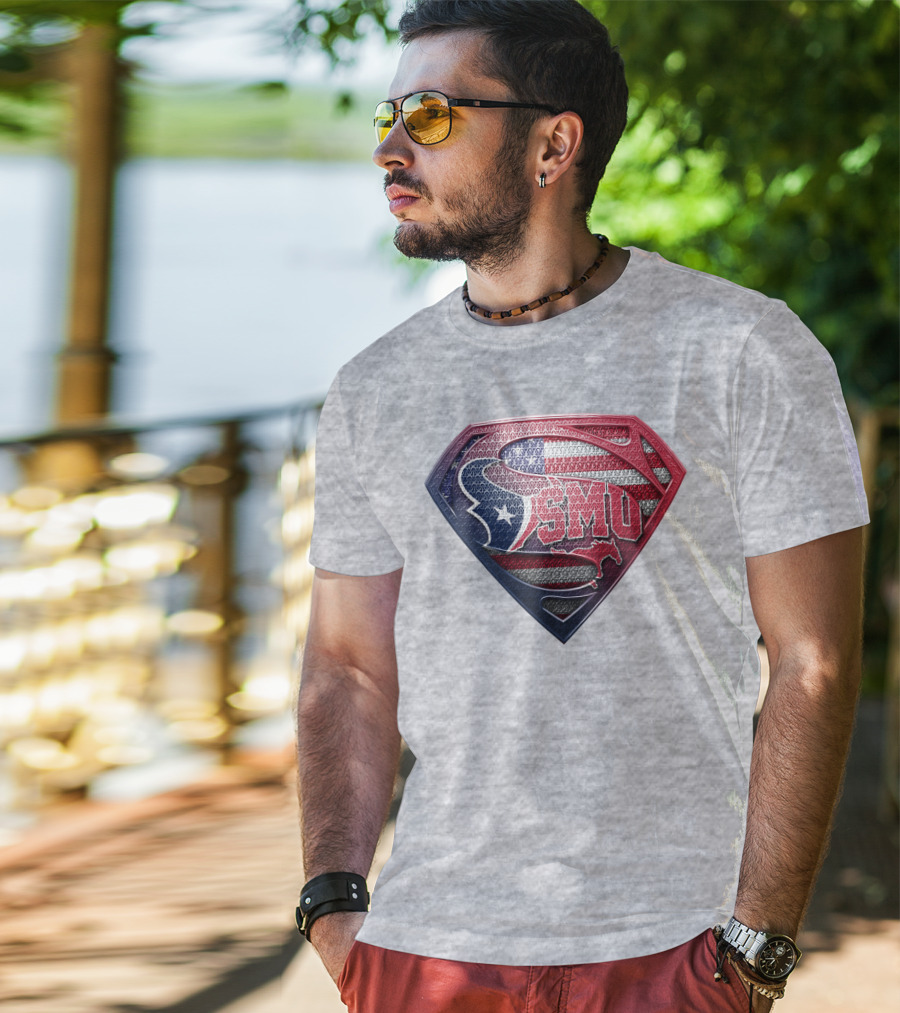 Smu Texas Superhero Shield With American Flag Colors T-Shirt