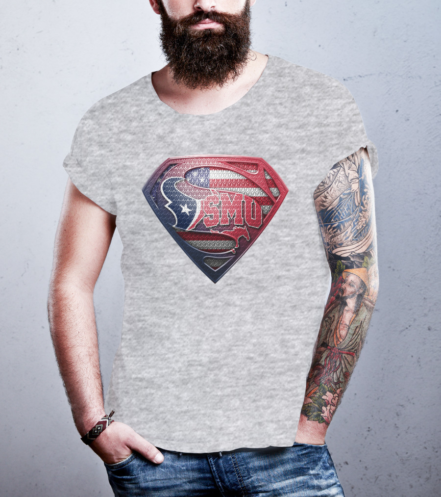 Smu Texas Superhero Shield With American Flag Colors T-Shirt