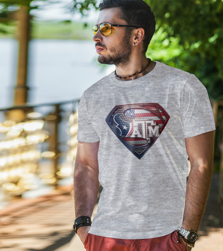 Superman Shield American Flag Texas A&M T-Shirt