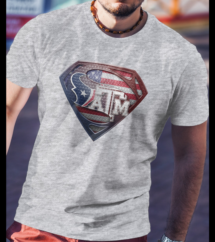 Superman Shield American Flag Texas A&M T-Shirt