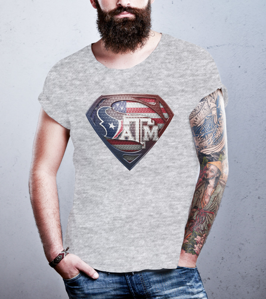 Superman Shield American Flag Texas A&M T-Shirt