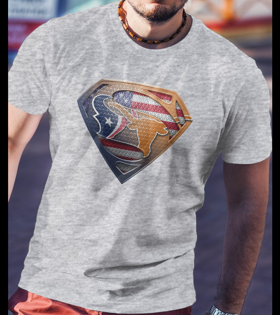 Texas Longhorns American Flag Superman Shield T-Shirt