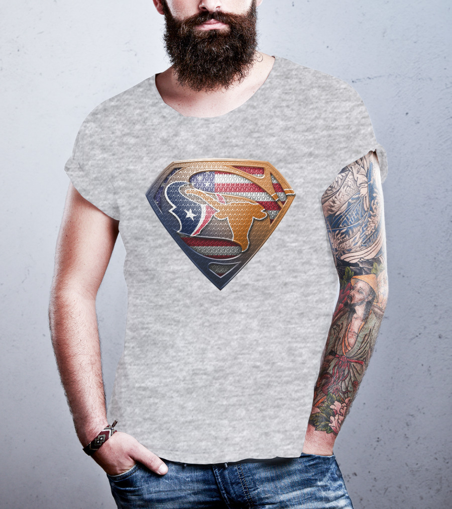 Texas Longhorns American Flag Superman Shield T-Shirt