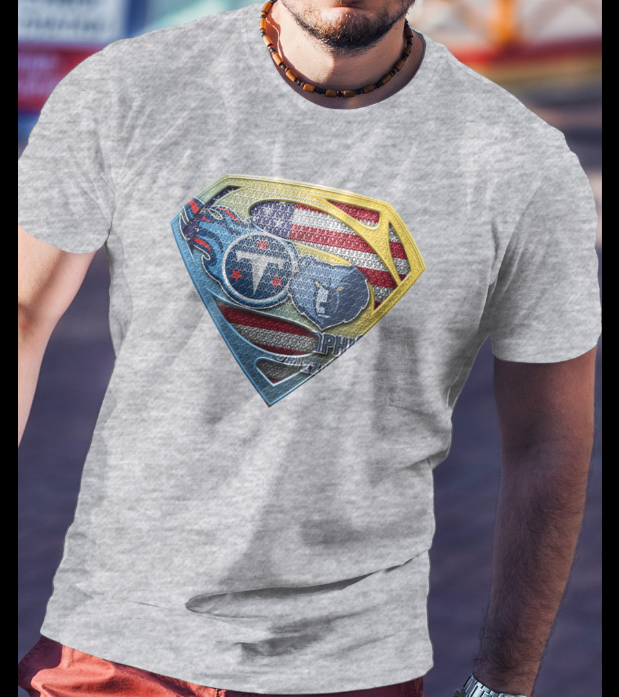 Tennessee Titans And Memphis Grizzlies Superman Shield American Flag T-Shirt