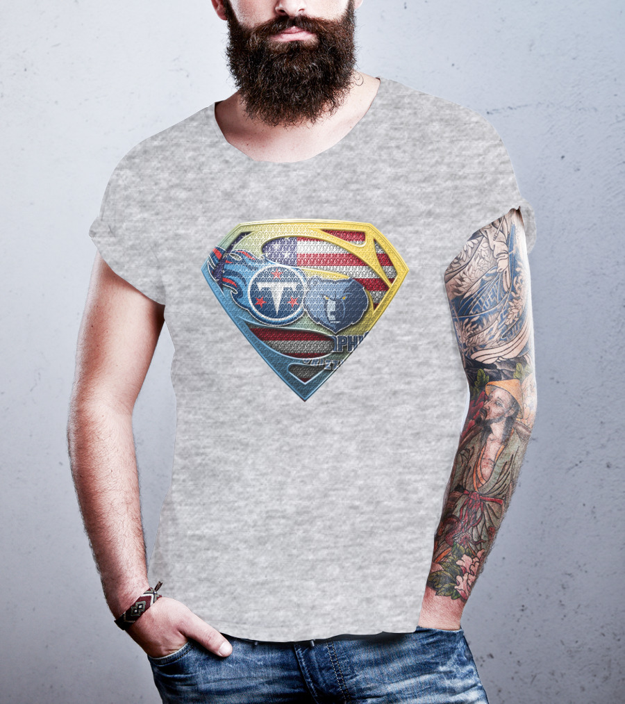 Tennessee Titans And Memphis Grizzlies Superman Shield American Flag T-Shirt