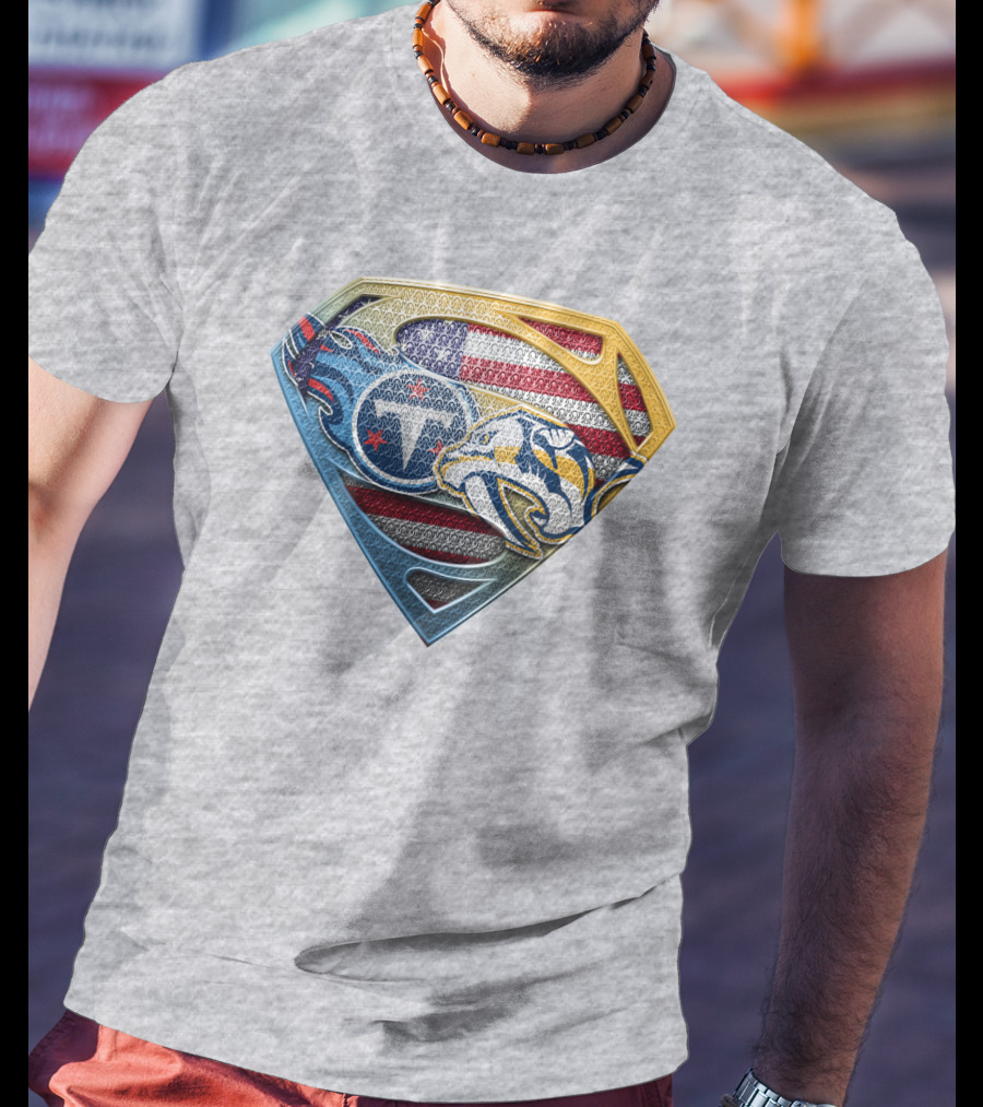 Tennessee Titans Pittsburgh Steelers American Flag Superman T-Shirt